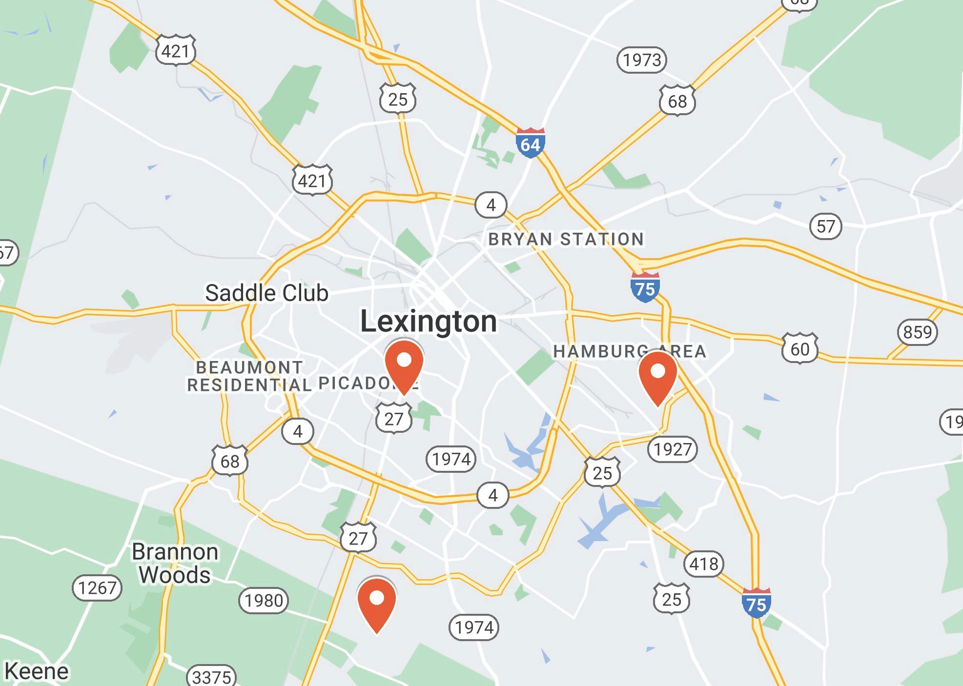 Axia Women's Health locations on Lexington area map
